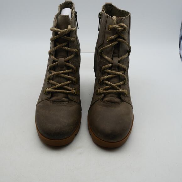 NEW Sorel Women's 9.5 Joan Uptown Lace Wedge Boots Booties Khaki Brown OPEN BOX - Picture 6 of 7